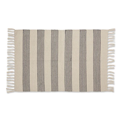 Contemporary Home Living 2' x 3' Beige and Gray Ticking Striped Hand-Loomed Contemporary Area Throw Rug