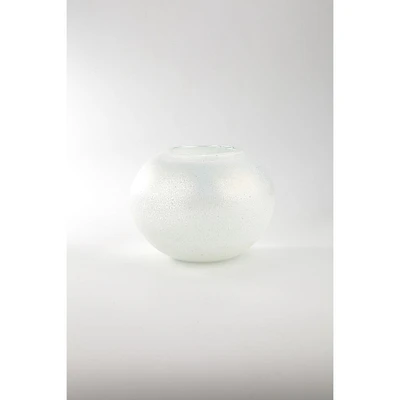 CC Home Furnishings 7" White Handblown Round Glass Vase Tabletop Decor