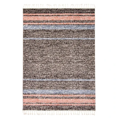 Chaudhary Living 5' x 7.5' Taupe and Orange Striped Pattern Rectangular Area Throw Rug