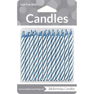Party Central Club Pack of 288 Blue and White Candy Striped Spiral Decorative Birthday Party Candles 2.5"