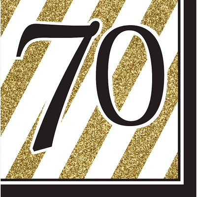 Party Central Pack of 192 Gold and White Striped Disposable "70" Birthday Party Luncheon Napkins 6.5"