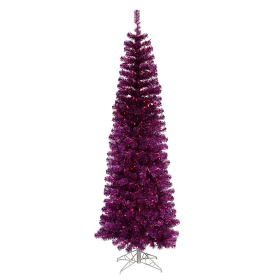 Vickerman 10' Pre-Lit Pencil Pine Artificial Christmas Tree - Purple Lights