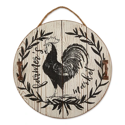 Contemporary Home Living 15.5" Black and White Rooster Round Farmhouse Sign