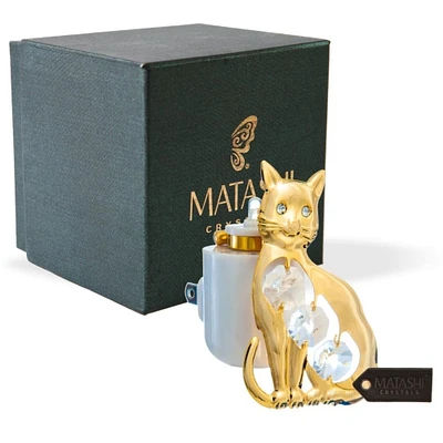 Matashi 24K Gold Plated Childrens Kitty Cat Colorful LED Nightlight w/ Elegant Crystals - Hallway, Bedroom, or Living Room Night