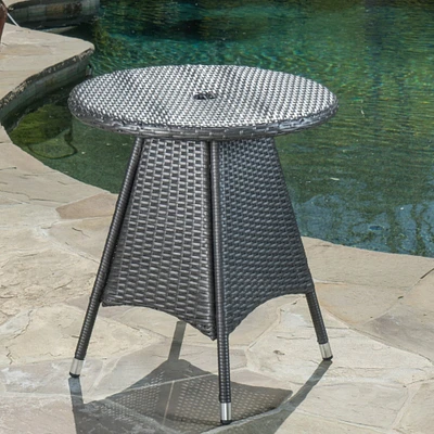 GDFStudio Colonial Outdoor Grey Wicker Round Bistro Table