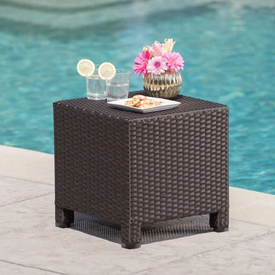 GDFStudio Pueblo Outdoor Dark Brown Wicker Side Table