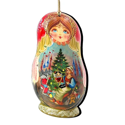 Designocracy Set of 2 Matreshka Doll Nutcracker Tale Wooden Christmas Ornaments 5.5"