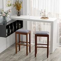 Costway Set of 2 Upholstered Bar Stools Wooden Counter Height Dining Chairs Brown