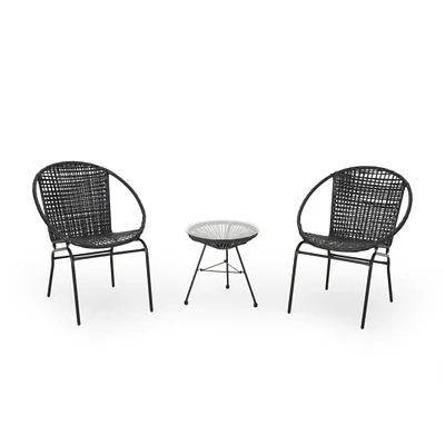 GDF Studio Joanna Outdoor Modern 2 Seater Faux Rattan Chat Set