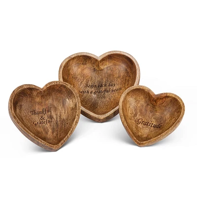 Contemporary Home Living Set of 3 Brown Handcrafted Heart Shape Gratitude Bowls 8"
