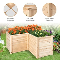 Costway 24'' L-Shaped Deep Root Planter Box Wooden Raised Garden Bed with Open-Ended Base