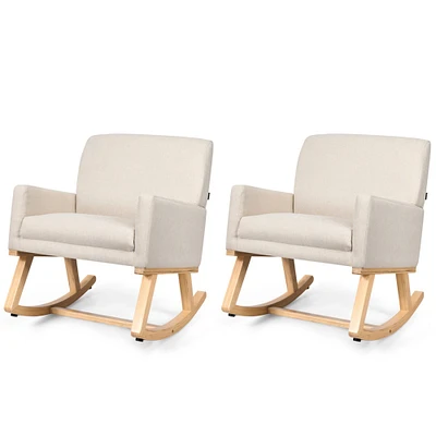 Gymax Set of 2 Mid Century Fabric Lounge Chair Upholstered Accent Armchair Rocking Chair Beige