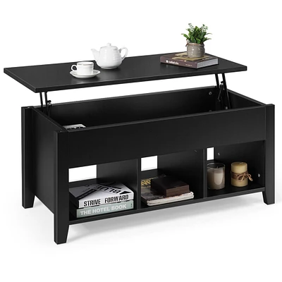 Gymax Lift Top Coffee Table w/ Storage Compartment Shelf Living Room Furniture Black