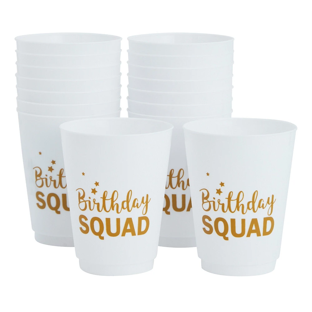 16 Pack Reusable Happy Birthday Party Cups for Women, Birthday Squad Plastic Tumblers  for Adults (White, 16 oz)