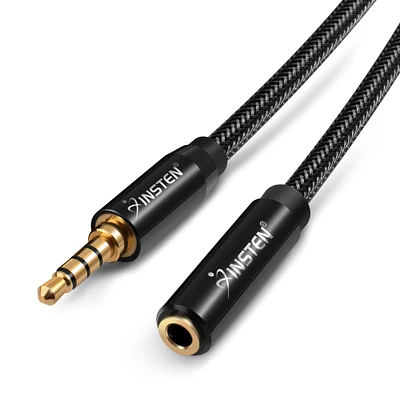 3.5mm Headphone Extension Cable, Male Female, TRRS 2CH w Mic, 6 Feet, Black