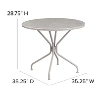 Emma and Oliver Commercial Grade 35.25" Round Colorful Metal Garden Patio Table with Umbrella Hole