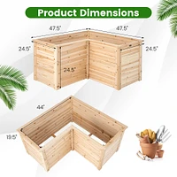 Costway 24'' L-Shaped Deep Root Planter Box Wooden Raised Garden Bed with Open-Ended Base