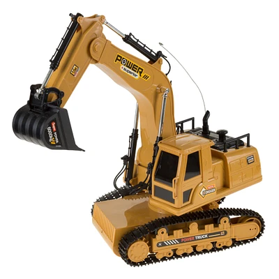 Hey! Play! Remote Control Excavator Construction Toy with Movable Claw, 680 Degree Movement and Rechargeable Control with Sound for