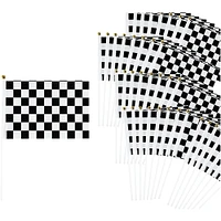 Checkered Flag - 50-Pack Racing Flags on Plastic Sticks, Hand Flags for Race Car Birthday Party Favors, Black and White, 8.2 x 12 Inches