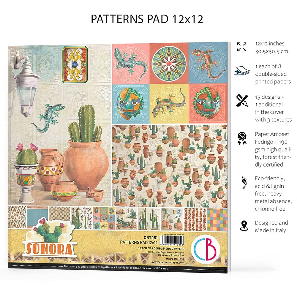 Ciao Bella  Sonora Patterns Pad 12"x12" 8/Pkg