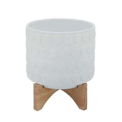 Kingston Living 9" White and Beige Ceramic Planter on Stand