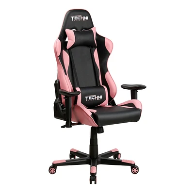 Techni Office Solutions 51.5" Vibrant Black and Pink Unique Techni Sports TS-4300 Comfortable Gaming Chair