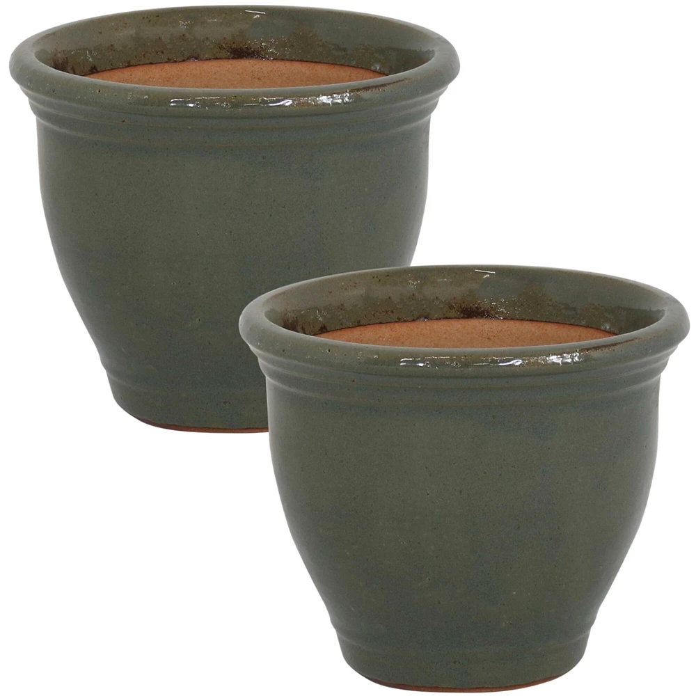 Sunnydaze Decor Sunnydaze Studio Glazed Ceramic Planter - Set of 2 - 9-Inch - Gray