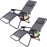 Costway 2PC Folding Zero Gravity Reclining Lounge Chairs Beach Patio W/Utility Tray