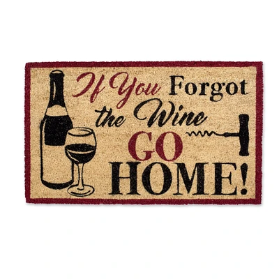 Contemporary Home Living 18" X 30" Beige, Red, and Black Durable and Non-Slip Doormat with "Forgot The Wine" Design