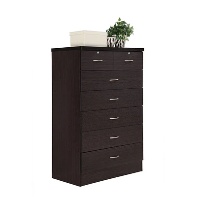 Contemporary Home Living 48" Chocolate Brown and Silver Rectangular 7-Drawer Chest with Locks