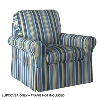 The Hamptons Collection Blue Beach Striped Sunset Trading Horizon Box Cushion Chair Slipcover Performance Fabric