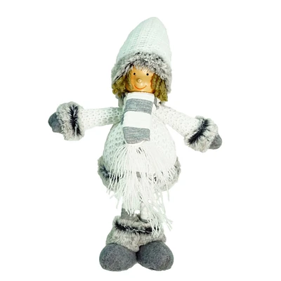 Northlight 13" Gray and White Wintry Boy Christmas Tabletop Figurine