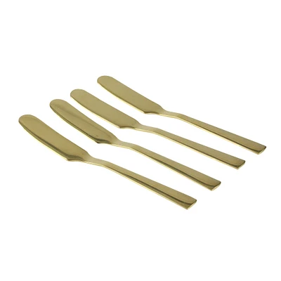 Wild Eye Set of 4 Gold Stainless Steel Traditional Style Spreader Knives 5.5"