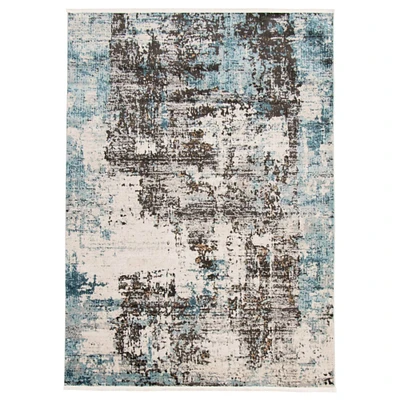 Chaudhary Living 8' x 10' Black and Blue Abstract Rectangular Area Throw Rug