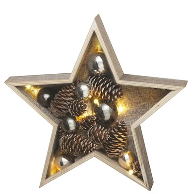 Midwest 15" Brown and Silver LED Lighted Medium Country Rustic Wooden Star Christmas Decoration