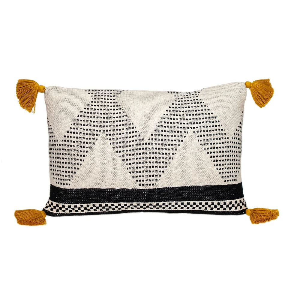 Nassau Collection 24" Beige and Black Knitted Chevron Rectangular Throw Pillow