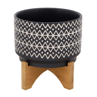 Kingston Living 8" Black and Brown Abstract Ceramic Planter on Stand