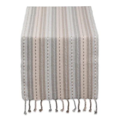 Contemporary Home Living 14" x 108" Beige, Brown, and Gray Rectangular Home Essentials Natural Tonal Stripe With Fringe Table Runner