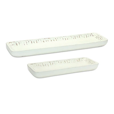 Melrose Set of 2 Mango Wood White Washed Rectangular Display Trays 27"