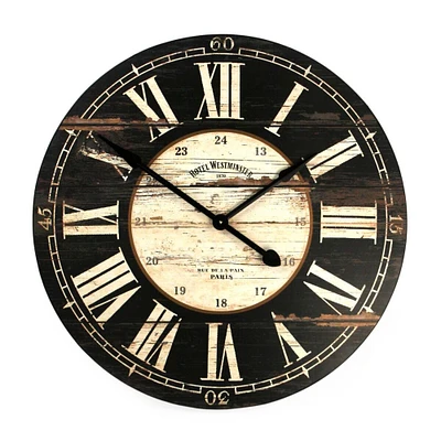 Zentique 32" Black and Beige Round Distressed Finish Cindy Wall Clock