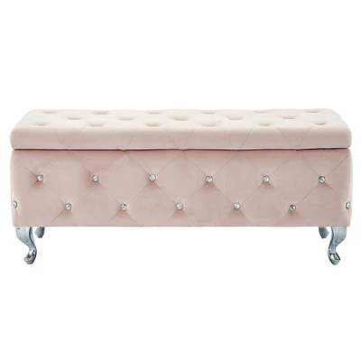 Contemporary Home Living 43.25" Beige and Silver Rectangular Storage Ottoman
