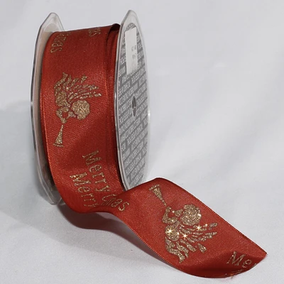 The Ribbon People Brown Glittered "Merry Christmas" Wired Craft Ribbon 1.5" x 27 Yards