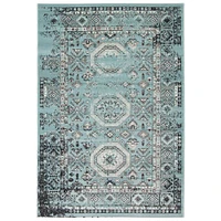 Chaudhary Living 5.25' x 7.5' Green and Black Distressed Geometric Rectangular Area Throw Rug