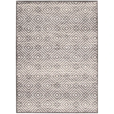 Chaudhary Living Geometric Pattern Rectangular Area Throw Rug - 5.25' x 7.25' - Gray and Cream