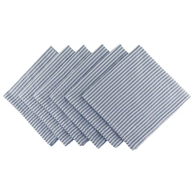 Contemporary Home Living Set of 6 Blue and White Seersucker Striped Square Napkins 20"