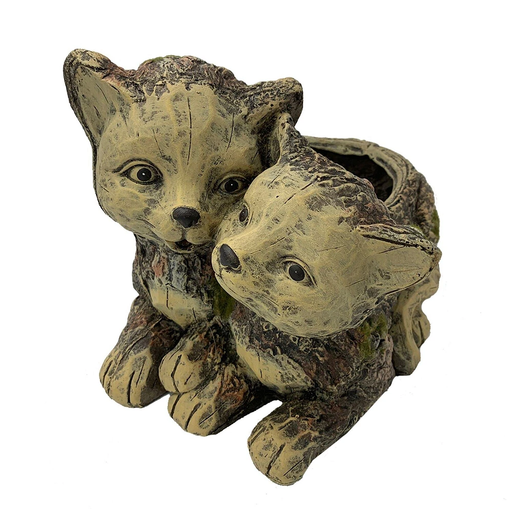 Esschert Design 12.5" Brown and Flax Yellow Distressed Finish Double Cats Figure Decorative Planter