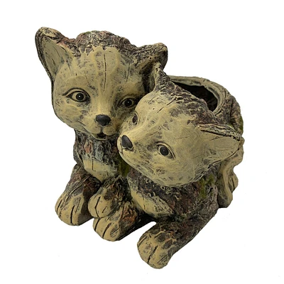 Esschert Design 12.5" Brown and Flax Yellow Distressed Finish Double Cats Figure Decorative Planter
