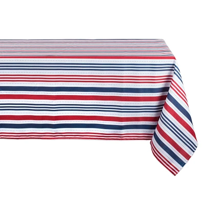 CC Home Furnishings Vibrantly Colored Patriotic Stripe Outdoor Rectangular Tablecloth 60" x 120"
