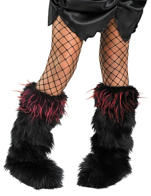 The Costume Center Black and Red Funky Fur Girl Child Halloween Boot Covers Costume Accessory - One Size