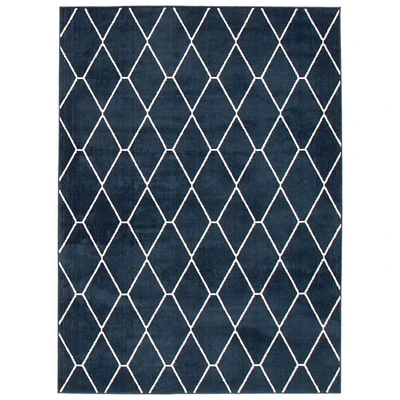 Chaudhary Living 6.5' x 9.5' Navy Blue and White Diamond Pattern Rectangular Area Throw Rug